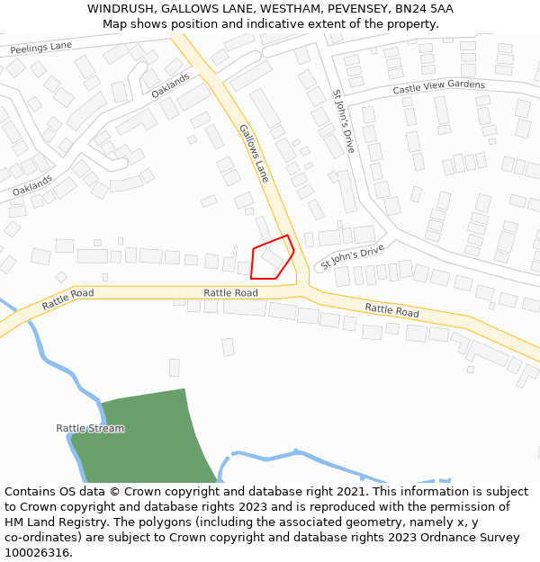 WINDRUSH, GALLOWS LANE, WESTHAM, PEVENSEY, BN24 5AA: Location map and indicative extent of plot