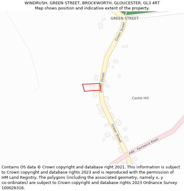 WINDRUSH, GREEN STREET, BROCKWORTH, GLOUCESTER, GL3 4RT: Location map and indicative extent of plot