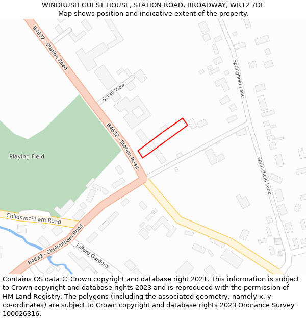 WINDRUSH GUEST HOUSE, STATION ROAD, BROADWAY, WR12 7DE: Location map and indicative extent of plot
