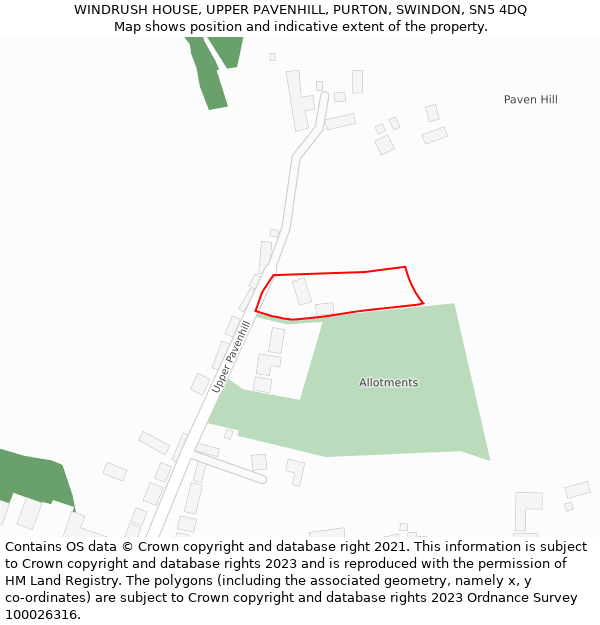 WINDRUSH HOUSE, UPPER PAVENHILL, PURTON, SWINDON, SN5 4DQ: Location map and indicative extent of plot