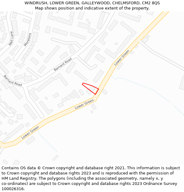 WINDRUSH, LOWER GREEN, GALLEYWOOD, CHELMSFORD, CM2 8QS: Location map and indicative extent of plot