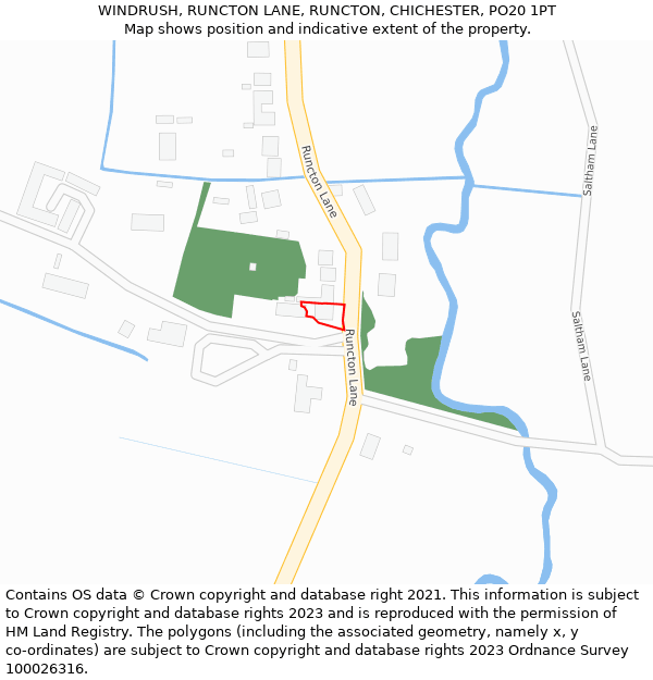 WINDRUSH, RUNCTON LANE, RUNCTON, CHICHESTER, PO20 1PT: Location map and indicative extent of plot