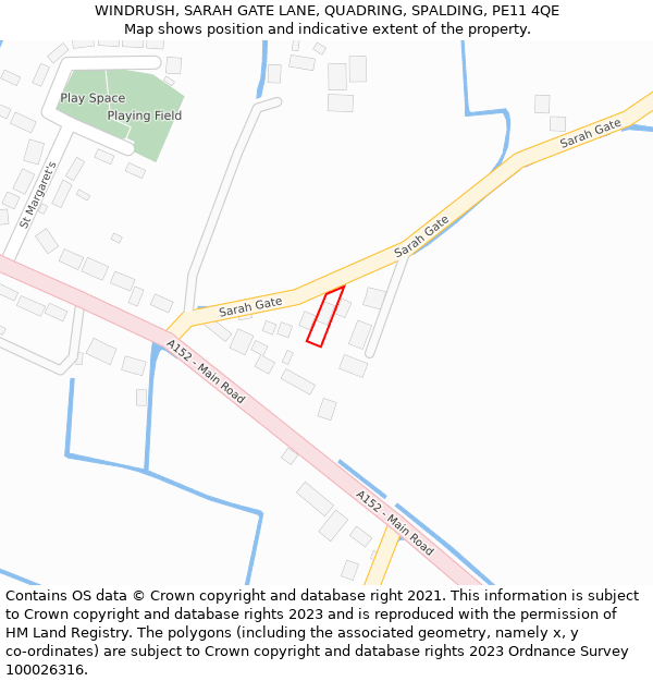 WINDRUSH, SARAH GATE LANE, QUADRING, SPALDING, PE11 4QE: Location map and indicative extent of plot