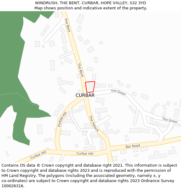 WINDRUSH, THE BENT, CURBAR, HOPE VALLEY, S32 3YD: Location map and indicative extent of plot