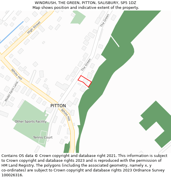 WINDRUSH, THE GREEN, PITTON, SALISBURY, SP5 1DZ: Location map and indicative extent of plot