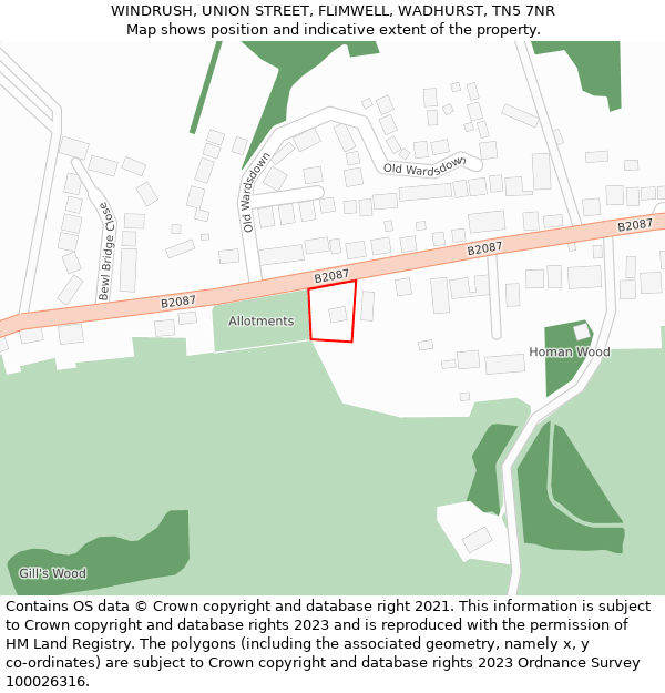 WINDRUSH, UNION STREET, FLIMWELL, WADHURST, TN5 7NR: Location map and indicative extent of plot