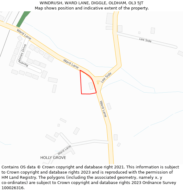 WINDRUSH, WARD LANE, DIGGLE, OLDHAM, OL3 5JT: Location map and indicative extent of plot