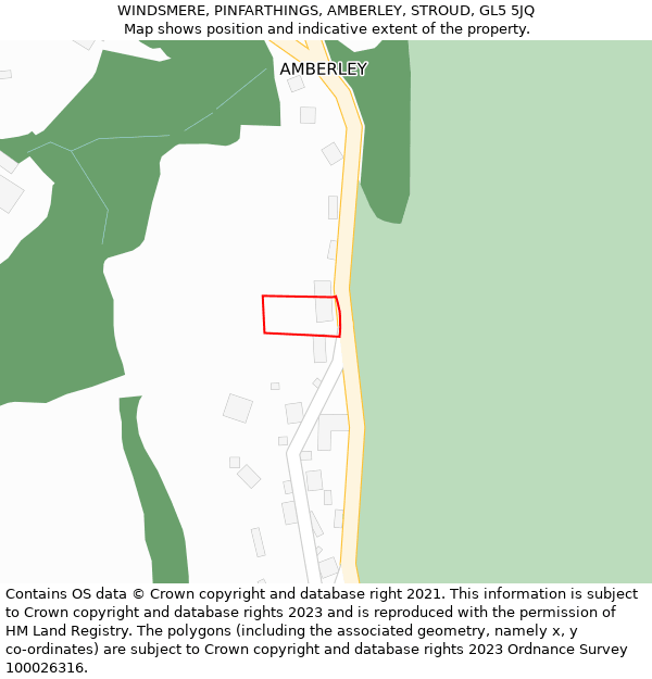 WINDSMERE, PINFARTHINGS, AMBERLEY, STROUD, GL5 5JQ: Location map and indicative extent of plot