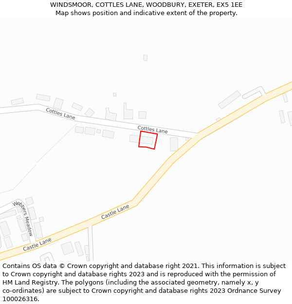 WINDSMOOR, COTTLES LANE, WOODBURY, EXETER, EX5 1EE: Location map and indicative extent of plot