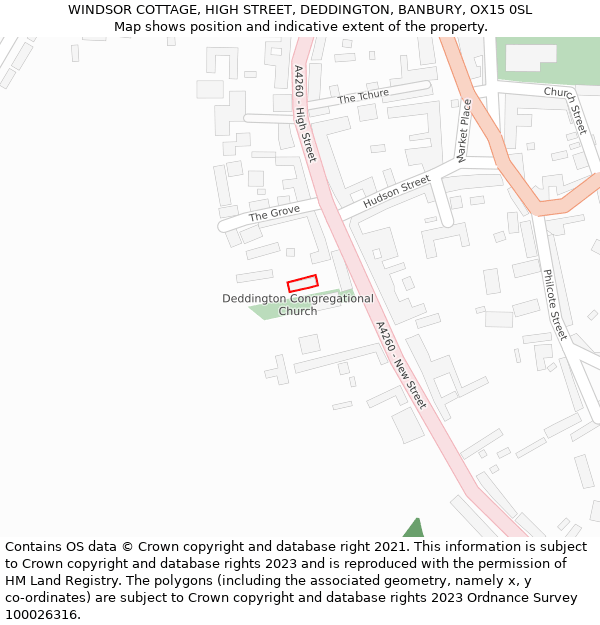 WINDSOR COTTAGE, HIGH STREET, DEDDINGTON, BANBURY, OX15 0SL: Location map and indicative extent of plot