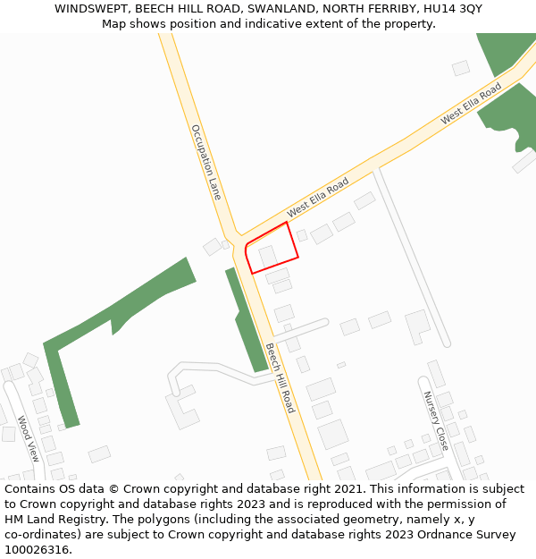 WINDSWEPT, BEECH HILL ROAD, SWANLAND, NORTH FERRIBY, HU14 3QY: Location map and indicative extent of plot