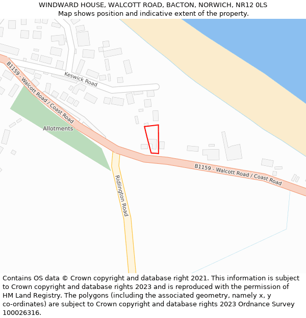 WINDWARD HOUSE, WALCOTT ROAD, BACTON, NORWICH, NR12 0LS: Location map and indicative extent of plot