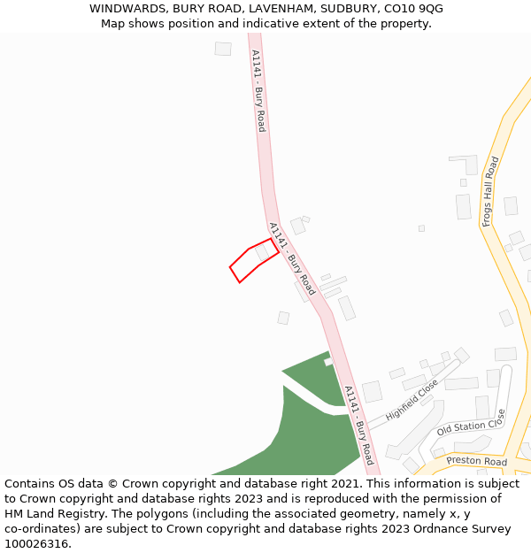 WINDWARDS, BURY ROAD, LAVENHAM, SUDBURY, CO10 9QG: Location map and indicative extent of plot