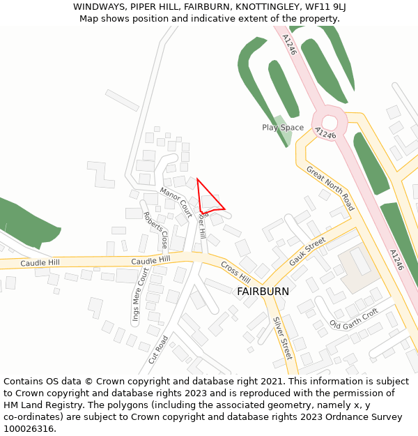 WINDWAYS, PIPER HILL, FAIRBURN, KNOTTINGLEY, WF11 9LJ: Location map and indicative extent of plot