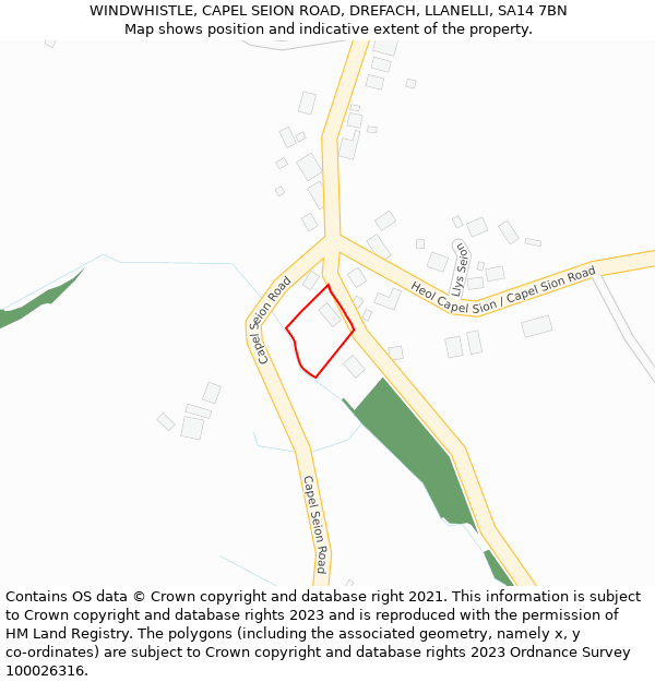 WINDWHISTLE, CAPEL SEION ROAD, DREFACH, LLANELLI, SA14 7BN: Location map and indicative extent of plot