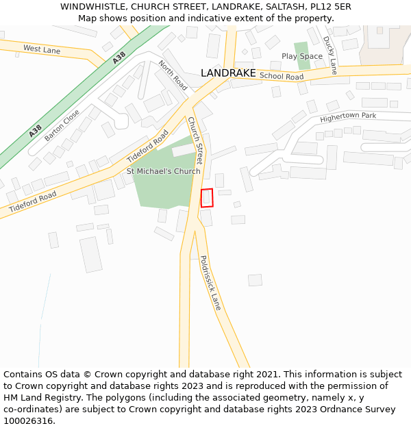 WINDWHISTLE, CHURCH STREET, LANDRAKE, SALTASH, PL12 5ER: Location map and indicative extent of plot