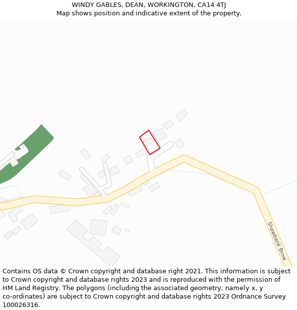 WINDY GABLES, DEAN, WORKINGTON, CA14 4TJ: Location map and indicative extent of plot