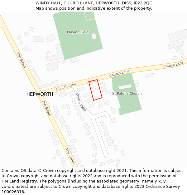 WINDY HALL, CHURCH LANE, HEPWORTH, DISS, IP22 2QE: Location map and indicative extent of plot