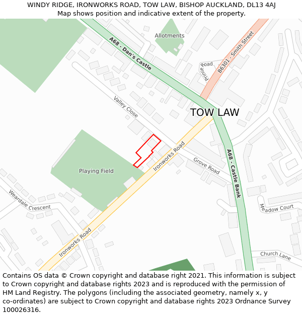 WINDY RIDGE, IRONWORKS ROAD, TOW LAW, BISHOP AUCKLAND, DL13 4AJ: Location map and indicative extent of plot