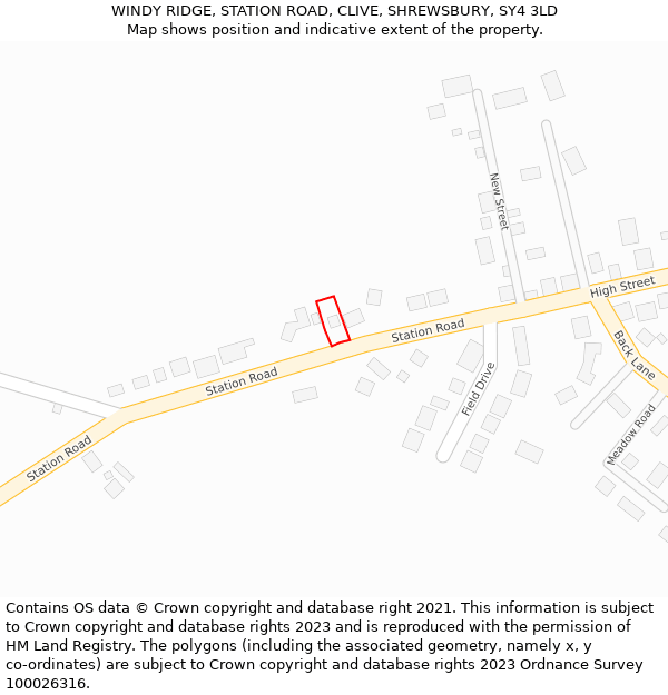 WINDY RIDGE, STATION ROAD, CLIVE, SHREWSBURY, SY4 3LD: Location map and indicative extent of plot