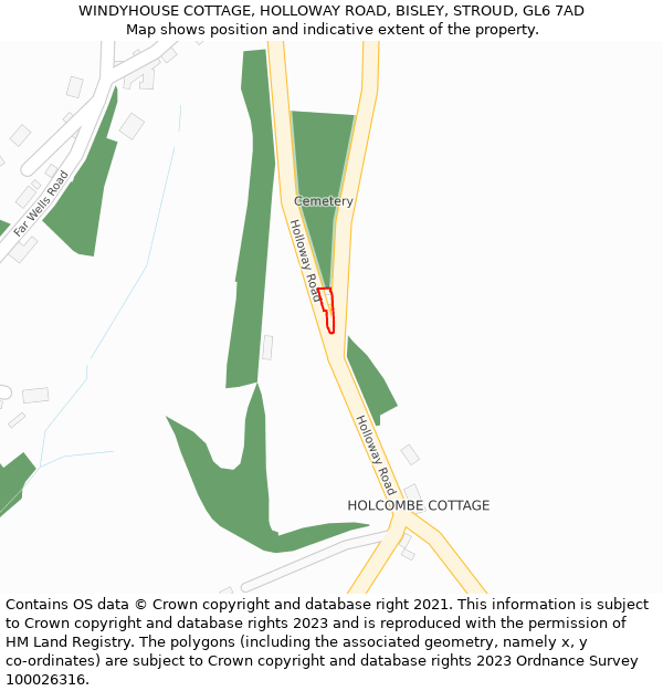 WINDYHOUSE COTTAGE, HOLLOWAY ROAD, BISLEY, STROUD, GL6 7AD: Location map and indicative extent of plot