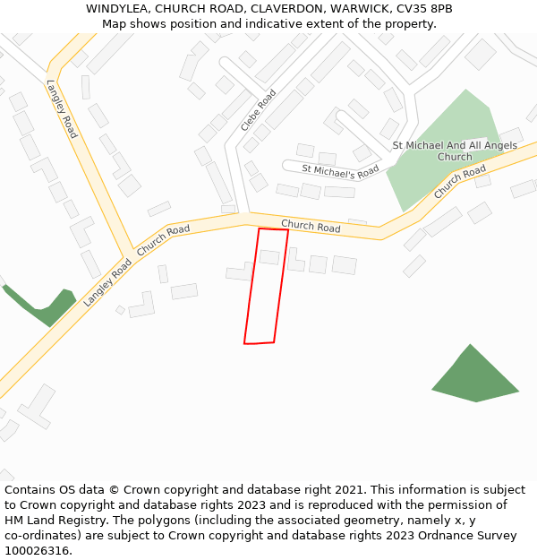 WINDYLEA, CHURCH ROAD, CLAVERDON, WARWICK, CV35 8PB: Location map and indicative extent of plot