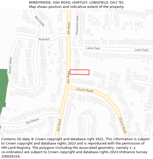 WINDYRIDGE, ASH ROAD, HARTLEY, LONGFIELD, DA3 7EL: Location map and indicative extent of plot