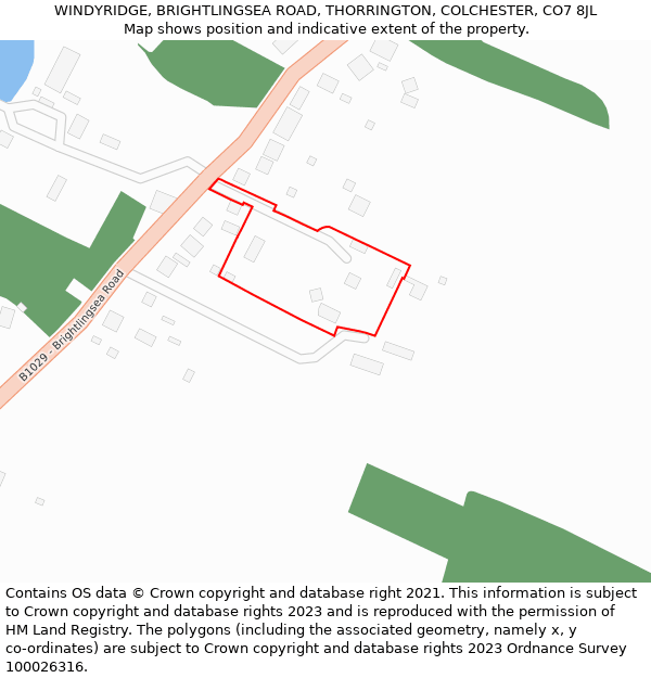 WINDYRIDGE, BRIGHTLINGSEA ROAD, THORRINGTON, COLCHESTER, CO7 8JL: Location map and indicative extent of plot
