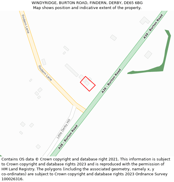 WINDYRIDGE, BURTON ROAD, FINDERN, DERBY, DE65 6BG: Location map and indicative extent of plot
