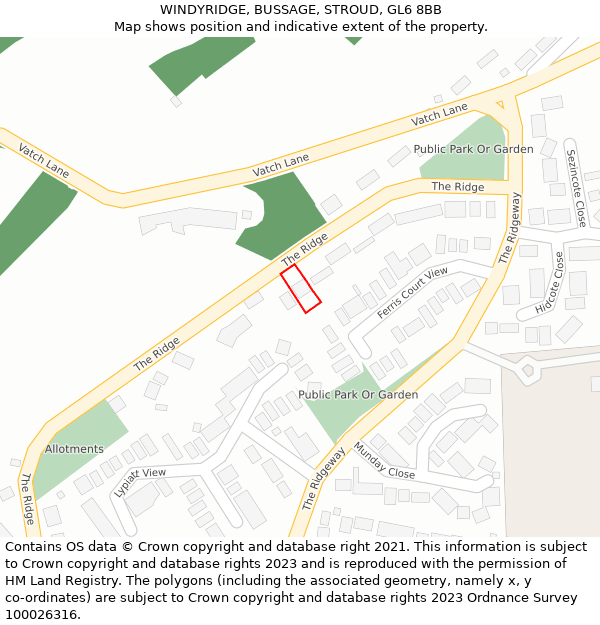WINDYRIDGE, BUSSAGE, STROUD, GL6 8BB: Location map and indicative extent of plot