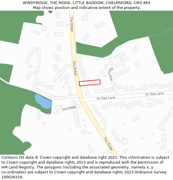 WINDYRIDGE, THE RIDGE, LITTLE BADDOW, CHELMSFORD, CM3 4RX: Location map and indicative extent of plot