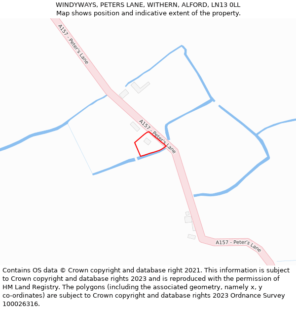 WINDYWAYS, PETERS LANE, WITHERN, ALFORD, LN13 0LL: Location map and indicative extent of plot