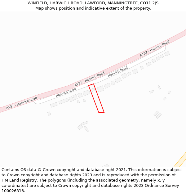 WINFIELD, HARWICH ROAD, LAWFORD, MANNINGTREE, CO11 2JS: Location map and indicative extent of plot