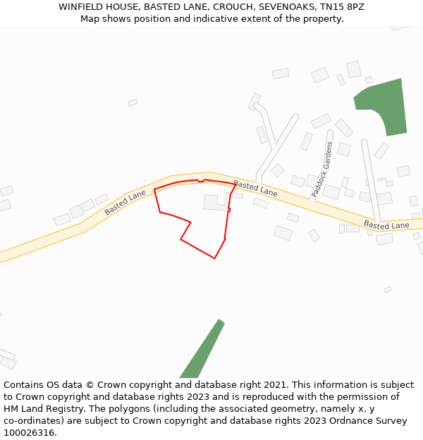 WINFIELD HOUSE, BASTED LANE, CROUCH, SEVENOAKS, TN15 8PZ: Location map and indicative extent of plot