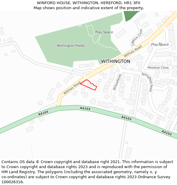 WINFORD HOUSE, WITHINGTON, HEREFORD, HR1 3PX: Location map and indicative extent of plot