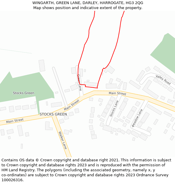 WINGARTH, GREEN LANE, DARLEY, HARROGATE, HG3 2QG: Location map and indicative extent of plot