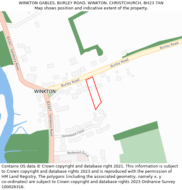 WINKTON GABLES, BURLEY ROAD, WINKTON, CHRISTCHURCH, BH23 7AN: Location map and indicative extent of plot