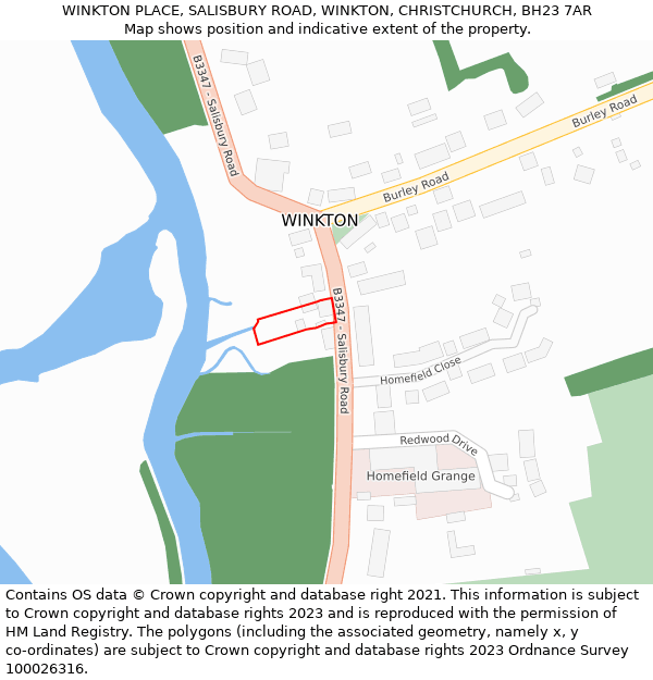 WINKTON PLACE, SALISBURY ROAD, WINKTON, CHRISTCHURCH, BH23 7AR: Location map and indicative extent of plot