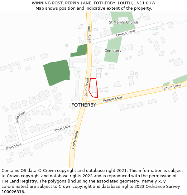 WINNING POST, PEPPIN LANE, FOTHERBY, LOUTH, LN11 0UW: Location map and indicative extent of plot