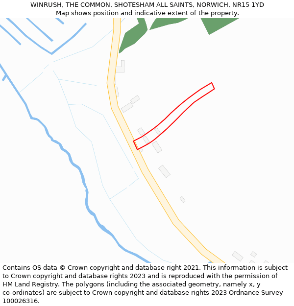 WINRUSH, THE COMMON, SHOTESHAM ALL SAINTS, NORWICH, NR15 1YD: Location map and indicative extent of plot