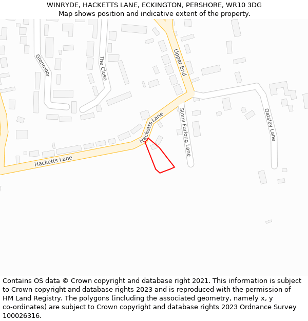 WINRYDE, HACKETTS LANE, ECKINGTON, PERSHORE, WR10 3DG: Location map and indicative extent of plot