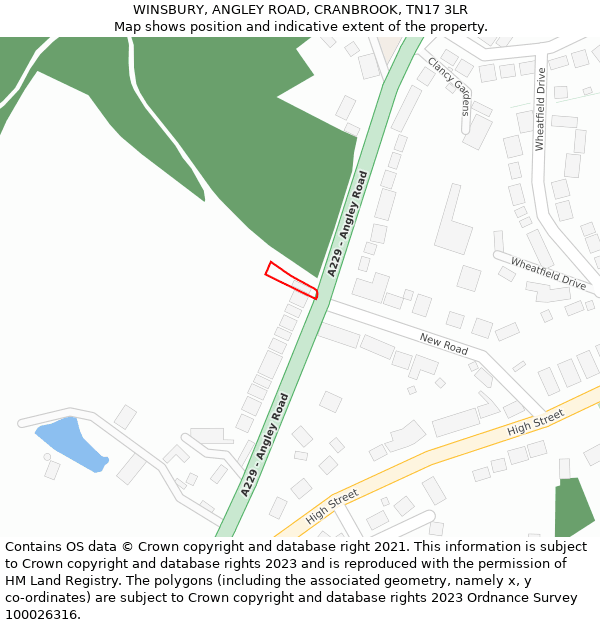 WINSBURY, ANGLEY ROAD, CRANBROOK, TN17 3LR: Location map and indicative extent of plot