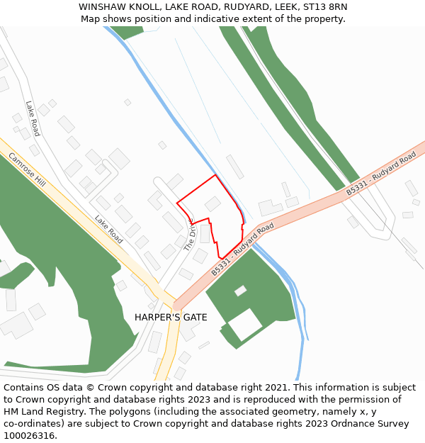 WINSHAW KNOLL, LAKE ROAD, RUDYARD, LEEK, ST13 8RN: Location map and indicative extent of plot