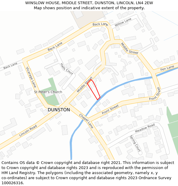 WINSLOW HOUSE, MIDDLE STREET, DUNSTON, LINCOLN, LN4 2EW: Location map and indicative extent of plot