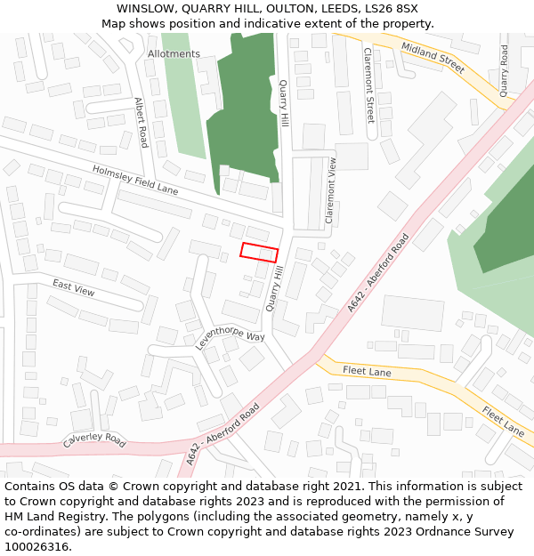 WINSLOW, QUARRY HILL, OULTON, LEEDS, LS26 8SX: Location map and indicative extent of plot