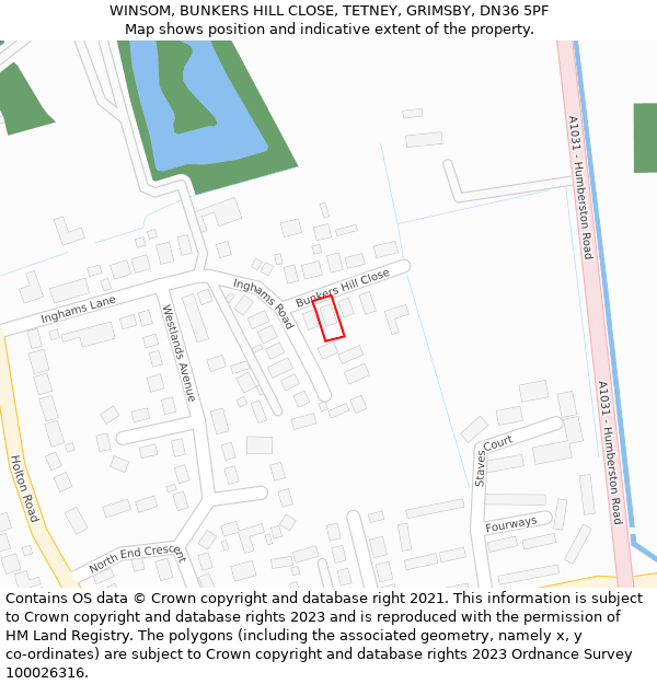 WINSOM, BUNKERS HILL CLOSE, TETNEY, GRIMSBY, DN36 5PF: Location map and indicative extent of plot
