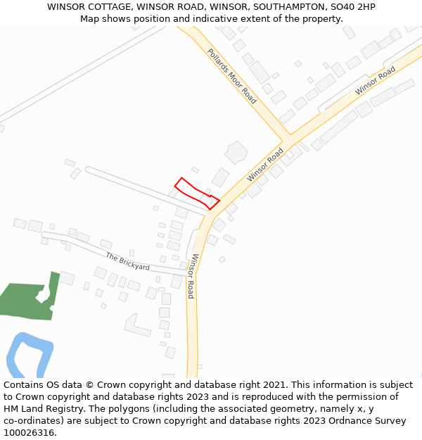 WINSOR COTTAGE, WINSOR ROAD, WINSOR, SOUTHAMPTON, SO40 2HP: Location map and indicative extent of plot