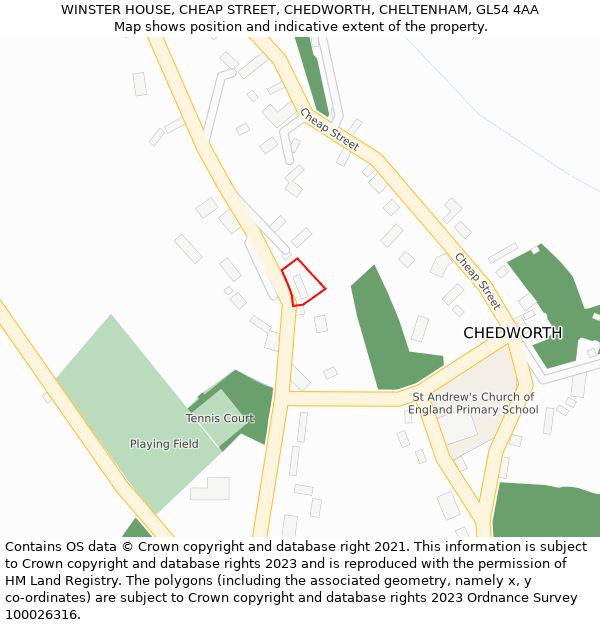 WINSTER HOUSE, CHEAP STREET, CHEDWORTH, CHELTENHAM, GL54 4AA: Location map and indicative extent of plot