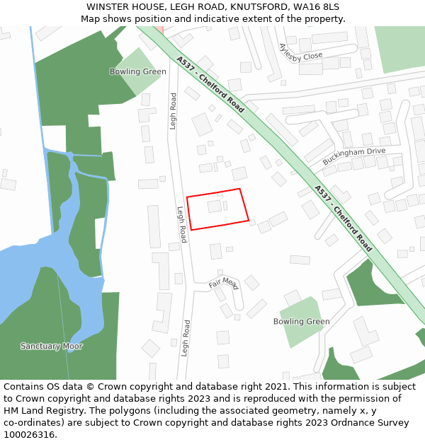 WINSTER HOUSE, LEGH ROAD, KNUTSFORD, WA16 8LS: Location map and indicative extent of plot