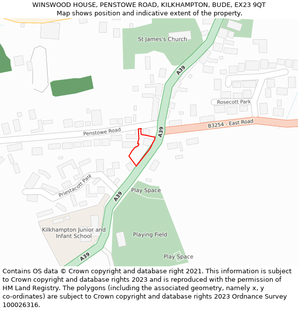 WINSWOOD HOUSE, PENSTOWE ROAD, KILKHAMPTON, BUDE, EX23 9QT: Location map and indicative extent of plot